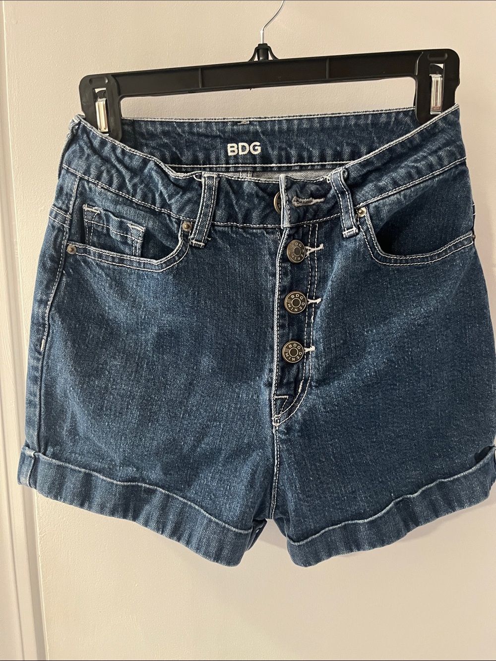 BDG Indigo High-Rise Button-Front Rolled Hem Denim Shorts